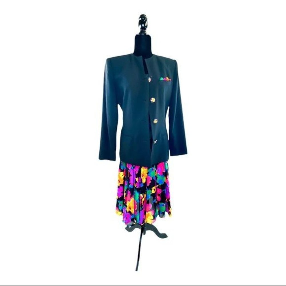 Kasper for ASL Jacket & Skirt Suit Set  Womens 90s Vintage Sz 6 Crystal Buttons - Picture 12 of 16
